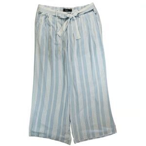 Torrid Wide Leg Pants Blue White Crinkled Gauze Pull On Pockets Lined Plus 2X